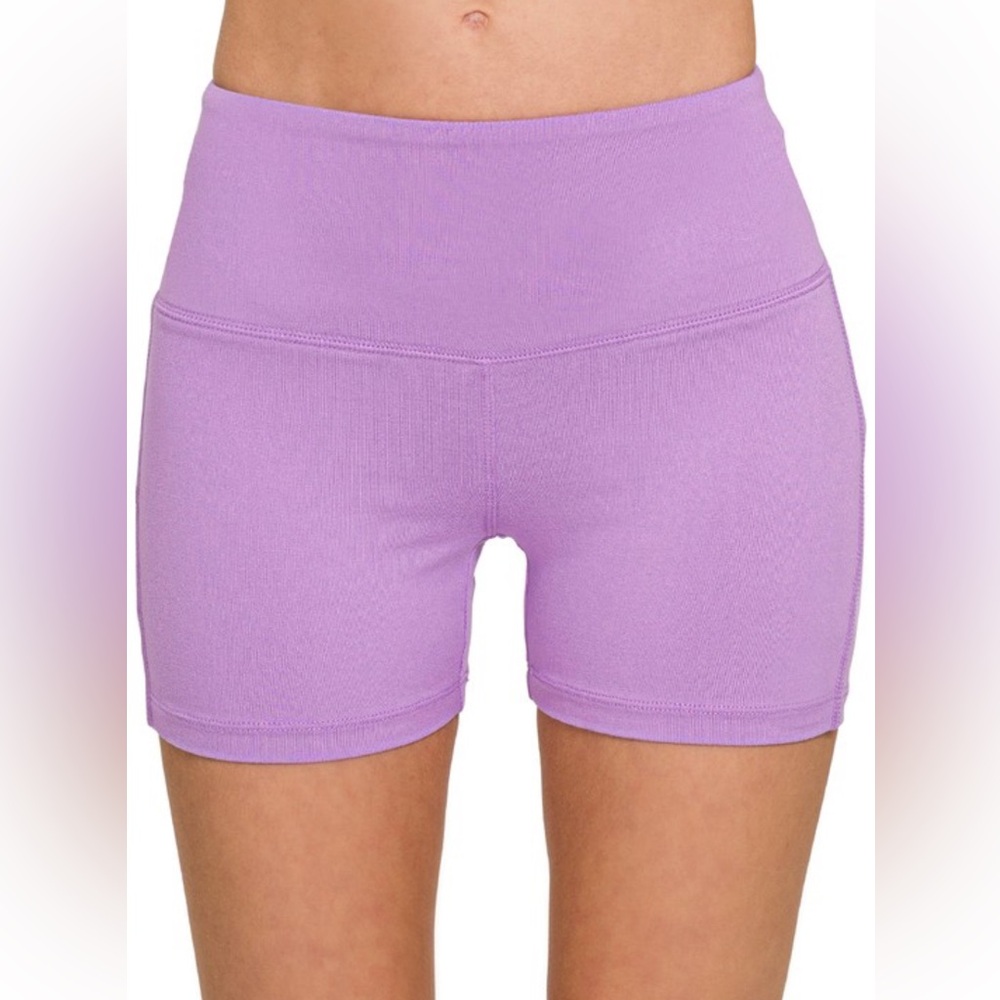 NWT! Lavender BRUSHED MICROFIBER WIDE WAISTBAND BIKER SHORTS BUTTER SOFT